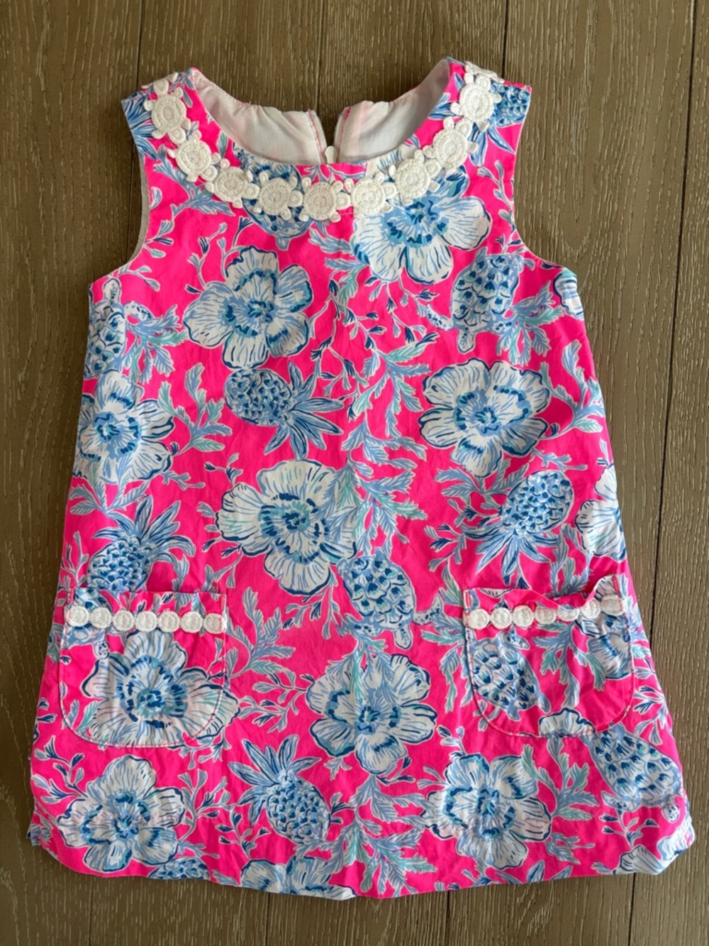 Lilly Pulitzer Hot Pink Floral & Blue Pineapple Sleeveless Dress